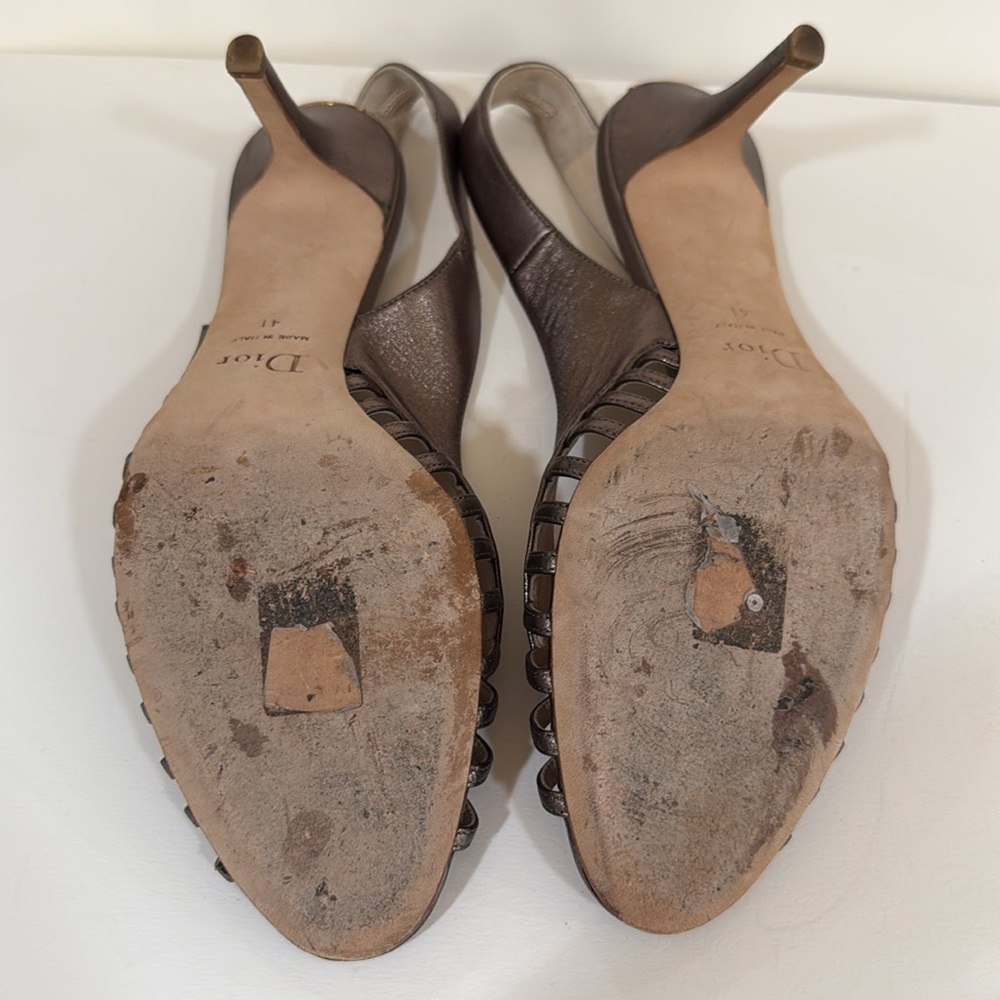Christian Dior Bronze Stiletto Heels Sandals sling back size 41 made in Italy - Picture 10 of 16